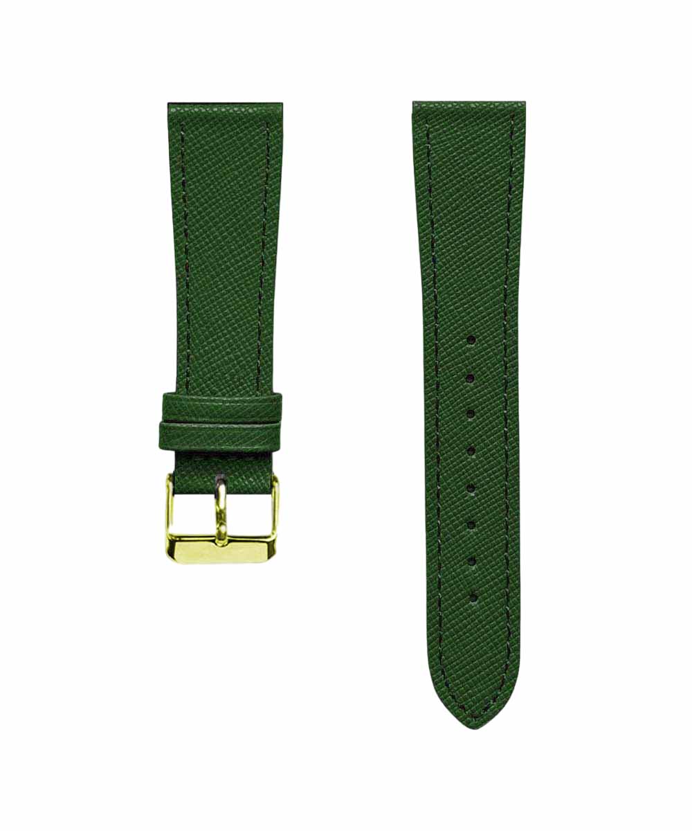 cinturino pelle saffiano verde fibbia oro